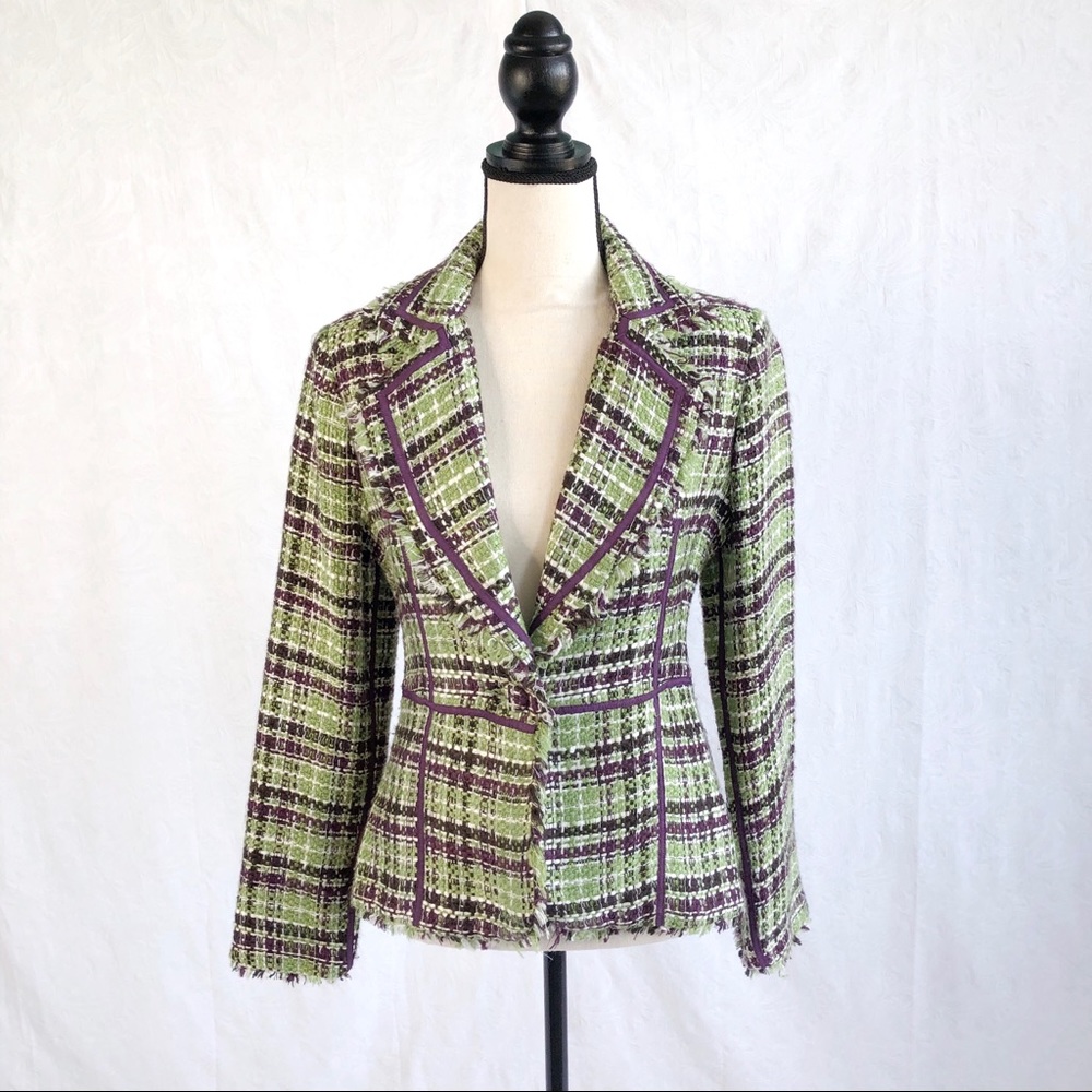 TRUE MEANING Tweed Blazer Jacket Green & Purple
